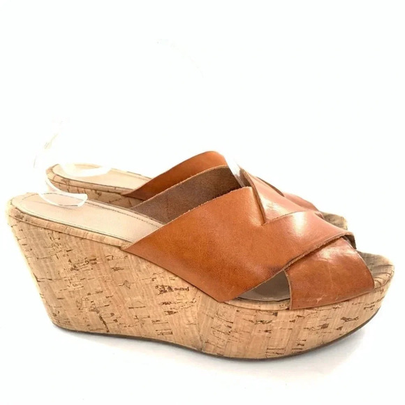 Made in Italy womens sandals size 9 tan leather cork chunky platforms - Picture 14 of 14